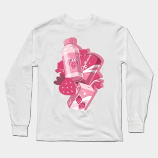 The cute pink set ofthe delecious strawberry drinks Long Sleeve T-Shirt